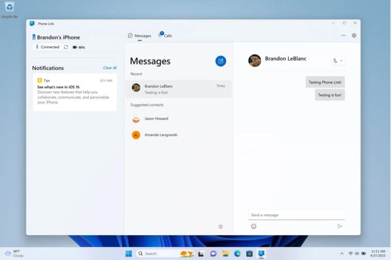 微软Win11 Phone Link应用已正式支持苹果iMessage