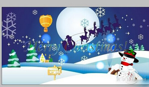 利用同样的方法将其它需要的圣诞元素也放置在背景文档